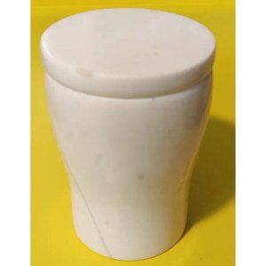 2 Piece Flat Top White Marble Natural Stone Canister Jar 3.25x4.5" Apothecary